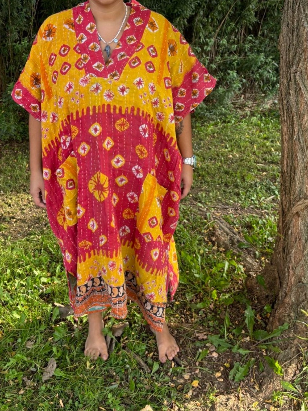 Kantha kaftan dress with pockets Kantha muumuu